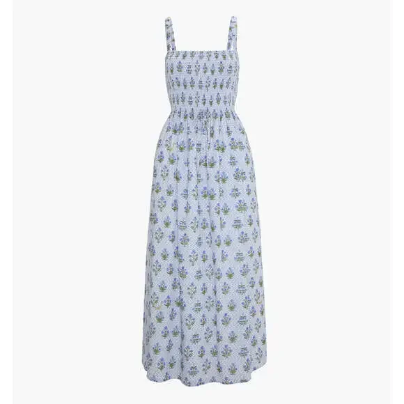 Hill House Home The Anita Nap Dress - Blue Block Print Size LBlue Block Print / - Picture 1 of 3